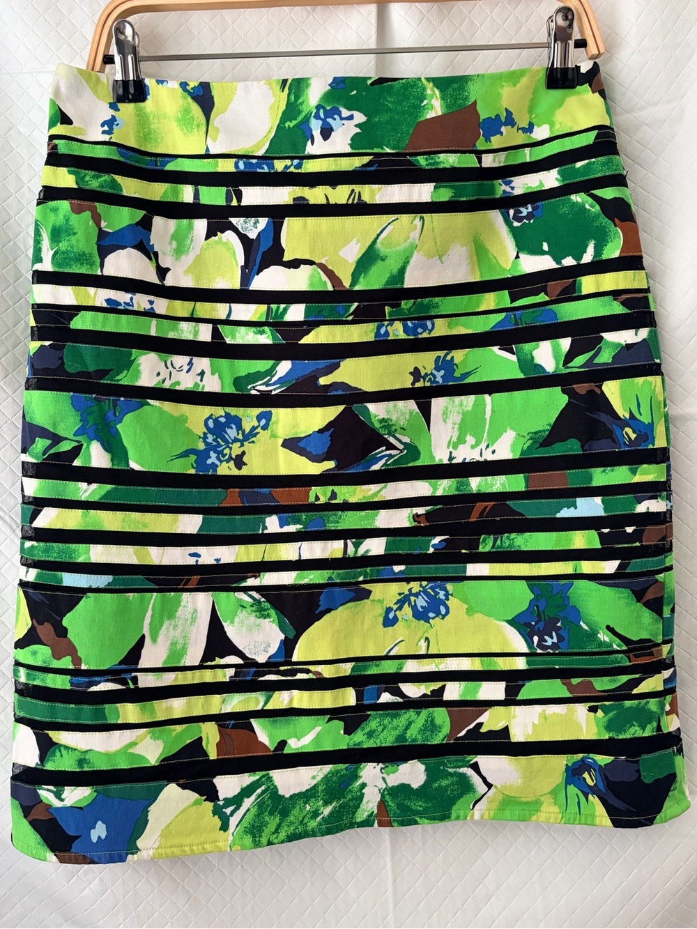 Floral Striped Green Pencil Skirt